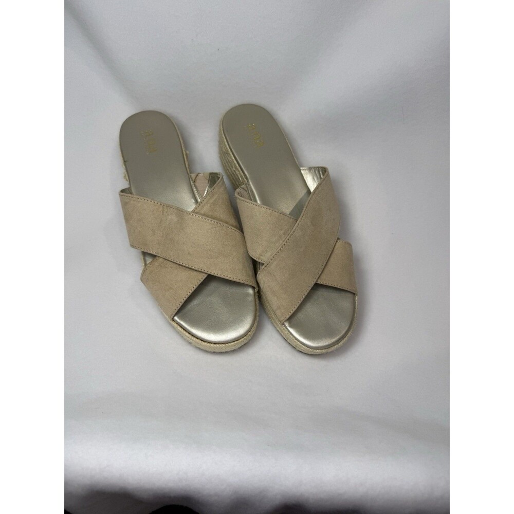 A.N.A Erin Beige Suede Cris Cross Slip On Slide Sandals Size 10 Women